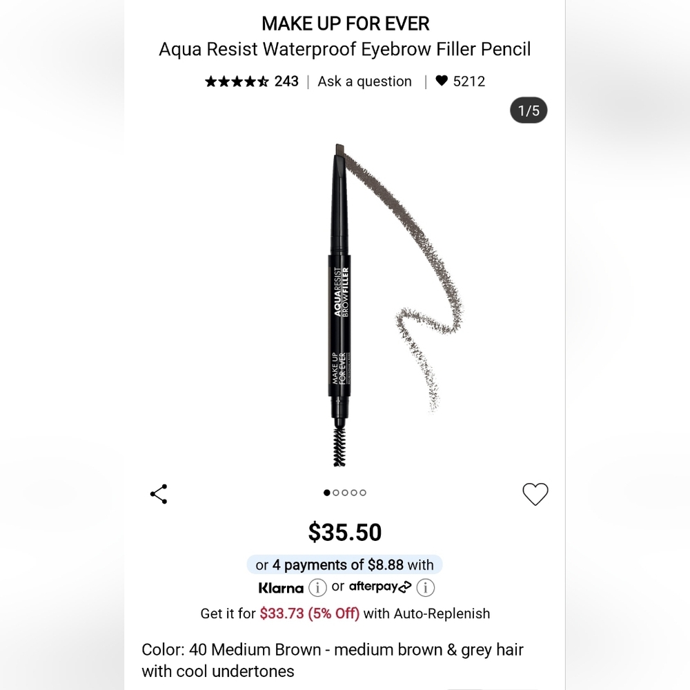 Makeup Forever Aqua Resist Waterproof Eyebrow Filler Pencil - Medium Brown